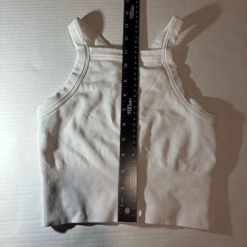 Athleta high neck ribbed crop athletic tank top sports bra racerback white XXS - Picture 9 of 9